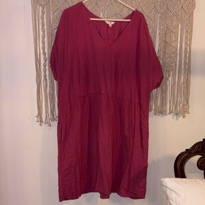 Terra & Sky Pink V-Neck Textured Tunic w/ Pockets